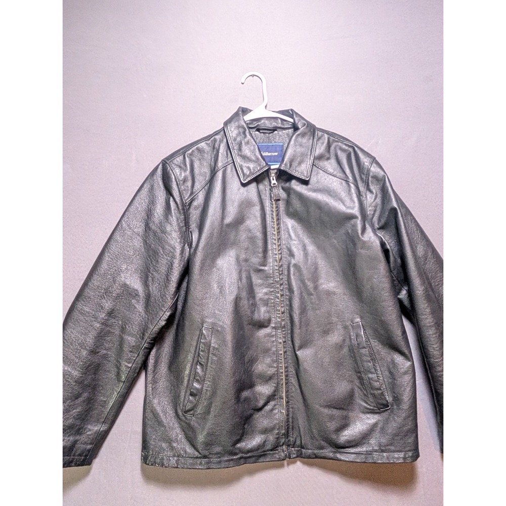 Croft & Barrow Leather Bomber Jacket Men Medium Black Pockets Long Sleeve Zip Up